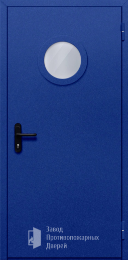 Фото двери «Однопольная с круглым стеклом (синяя)» в Саратову