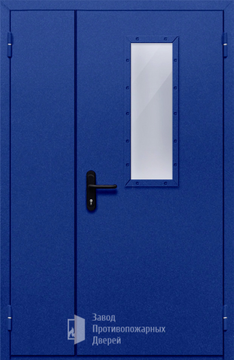 Фото двери «Полуторная со стеклом (синяя)» в Саратову